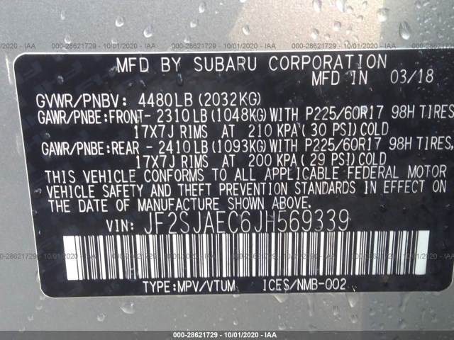 Photo 8 VIN: JF2SJAEC6JH569339 - SUBARU FORESTER 