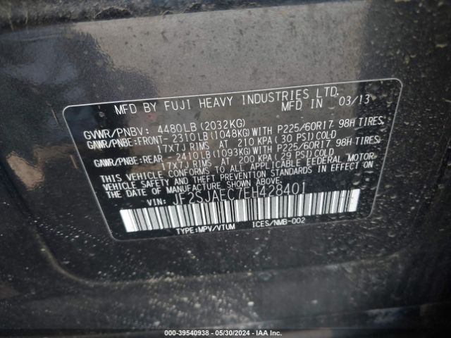 Photo 8 VIN: JF2SJAEC7EH428401 - SUBARU FORESTER 