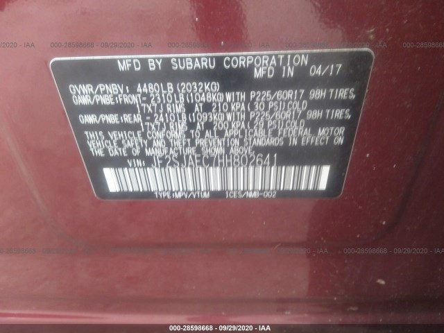 Photo 8 VIN: JF2SJAEC7HH802641 - SUBARU FORESTER 