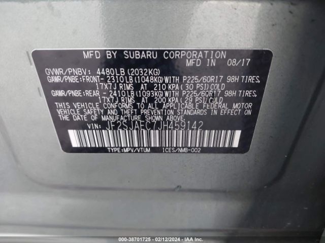 Photo 8 VIN: JF2SJAEC7JH459142 - SUBARU FORESTER 