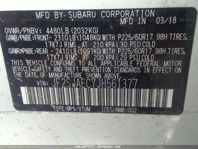 Photo 8 VIN: JF2SJAEC7JH561377 - SUBARU FORESTER 