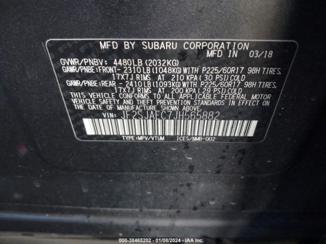 Photo 8 VIN: JF2SJAEC7JH565882 - SUBARU FORESTER 