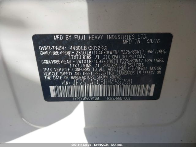 Photo 8 VIN: JF2SJAEC8HH459290 - SUBARU FORESTER 