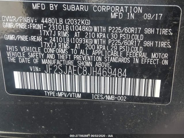 Photo 8 VIN: JF2SJAEC8JH469484 - SUBARU FORESTER 