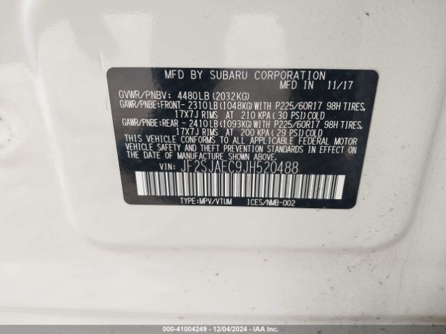 Photo 8 VIN: JF2SJAEC9JH520488 - SUBARU FORESTER 