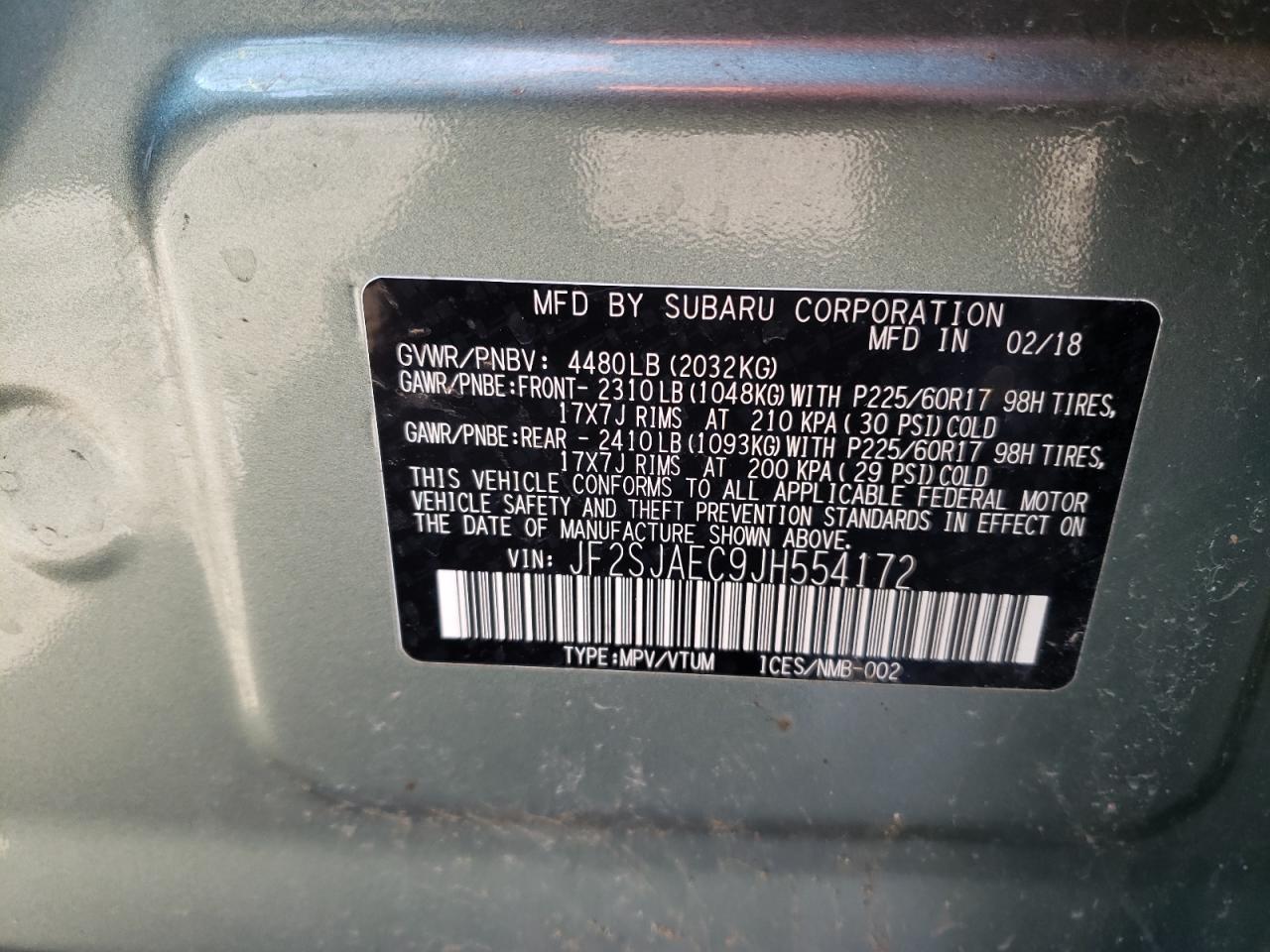 Photo 12 VIN: JF2SJAEC9JH554172 - SUBARU FORESTER 