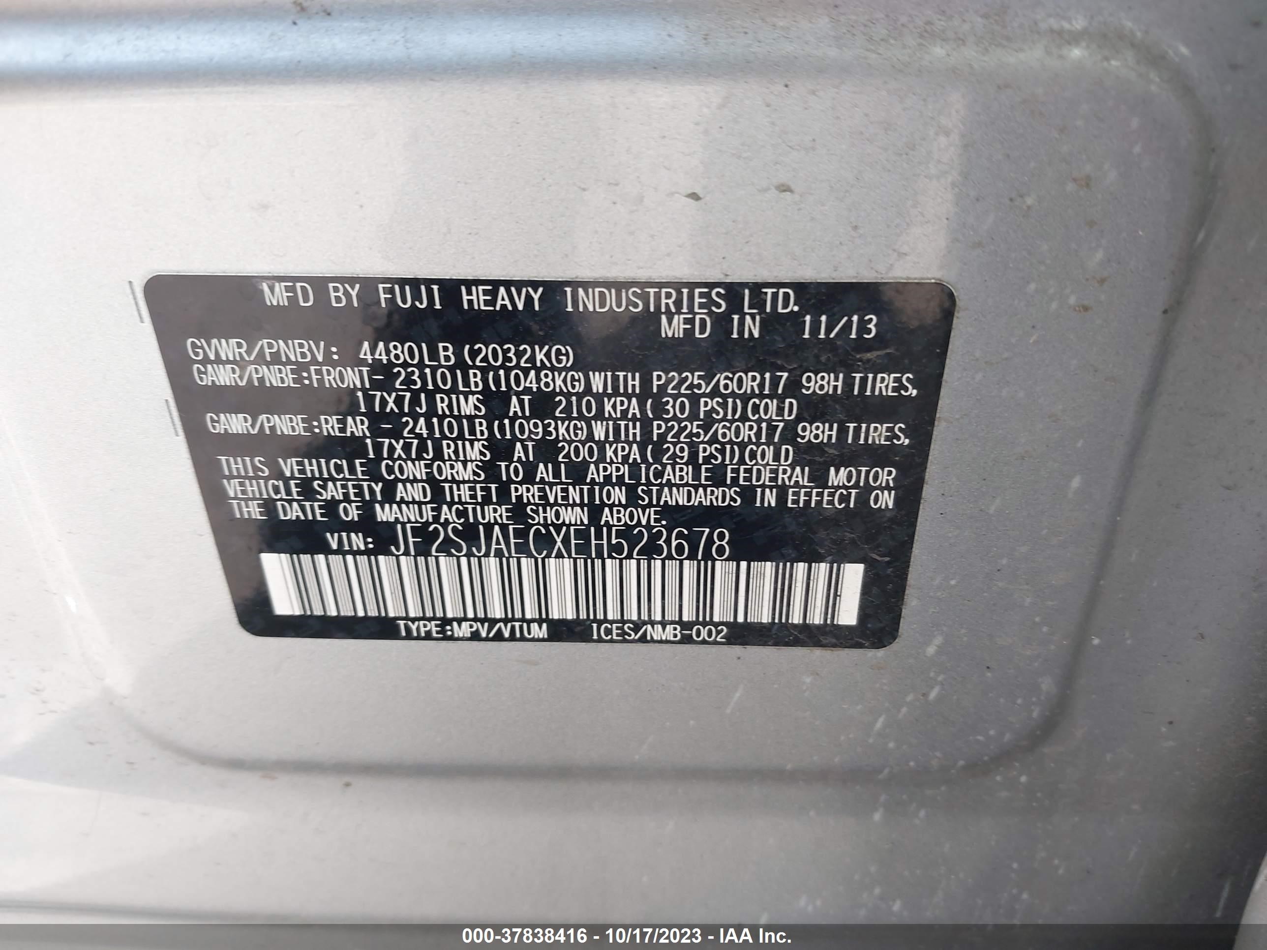 Photo 8 VIN: JF2SJAECXEH523678 - SUBARU FORESTER 