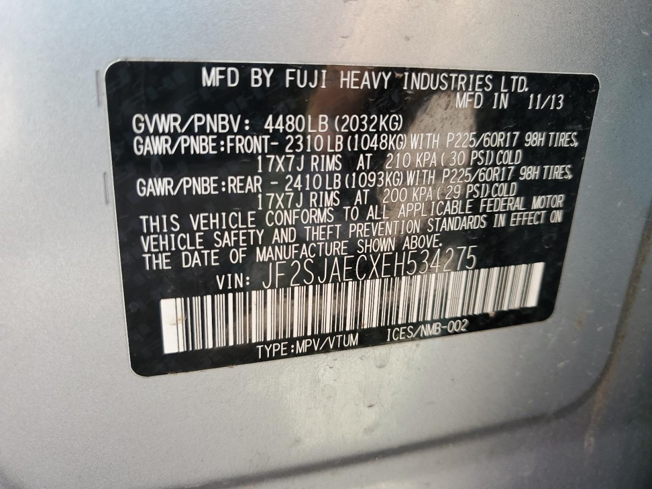 Photo 11 VIN: JF2SJAECXEH534275 - SUBARU FORESTER 