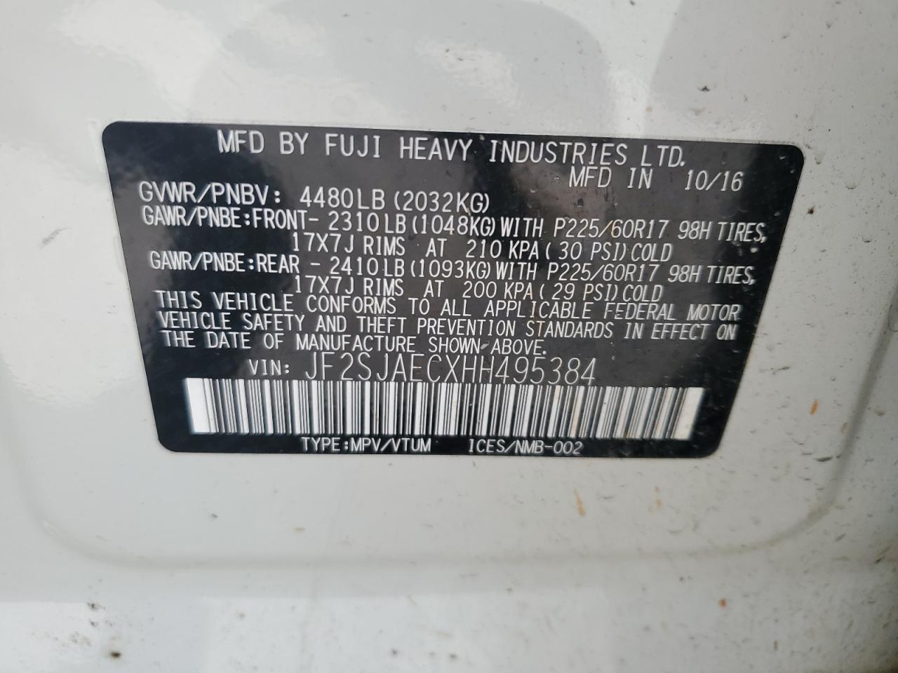 Photo 12 VIN: JF2SJAECXHH495384 - SUBARU FORESTER 