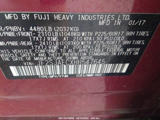 Photo 8 VIN: JF2SJAECXHH547645 - SUBARU FORESTER 