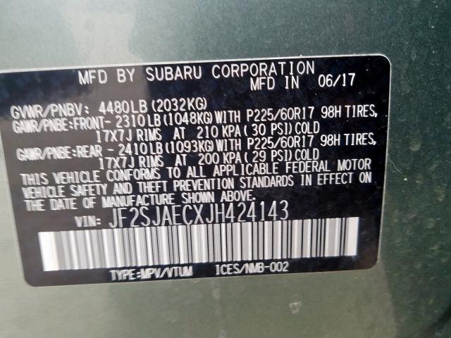 Photo 9 VIN: JF2SJAECXJH424143 - SUBARU FORESTER 2 