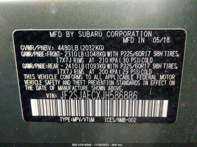 Photo 8 VIN: JF2SJAECXJH586886 - SUBARU FORESTER 