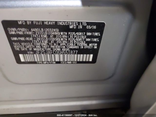Photo 8 VIN: JF2SJAFC0GH551877 - SUBARU FORESTER 