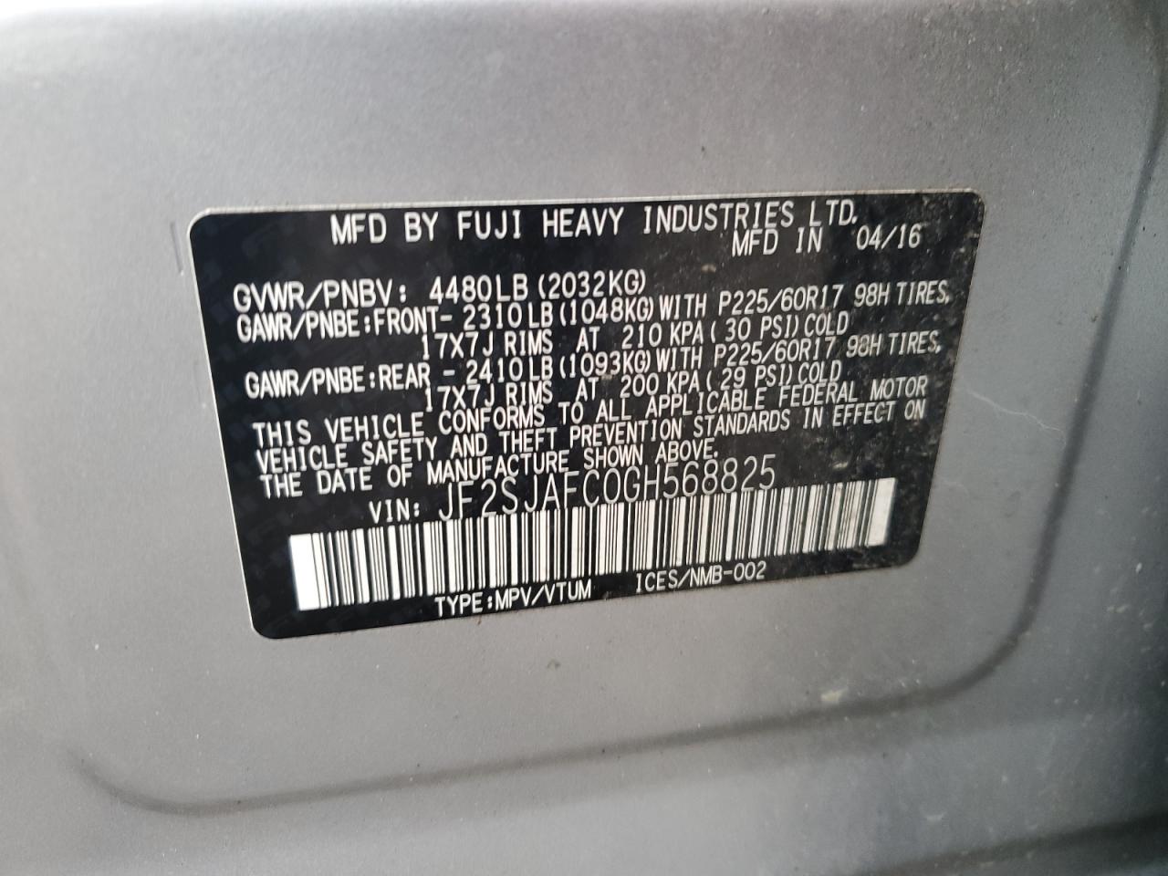 Photo 11 VIN: JF2SJAFC0GH568825 - SUBARU FORESTER 