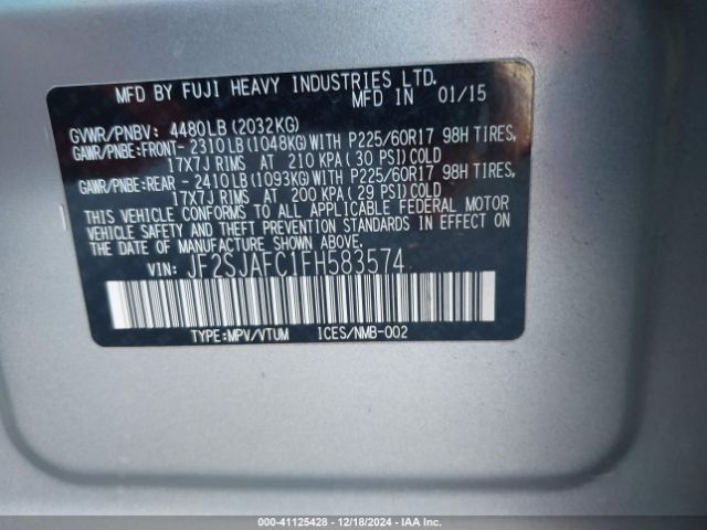 Photo 8 VIN: JF2SJAFC1FH583574 - SUBARU FORESTER 