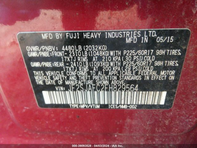 Photo 8 VIN: JF2SJAFC2FH829564 - SUBARU FORESTER 