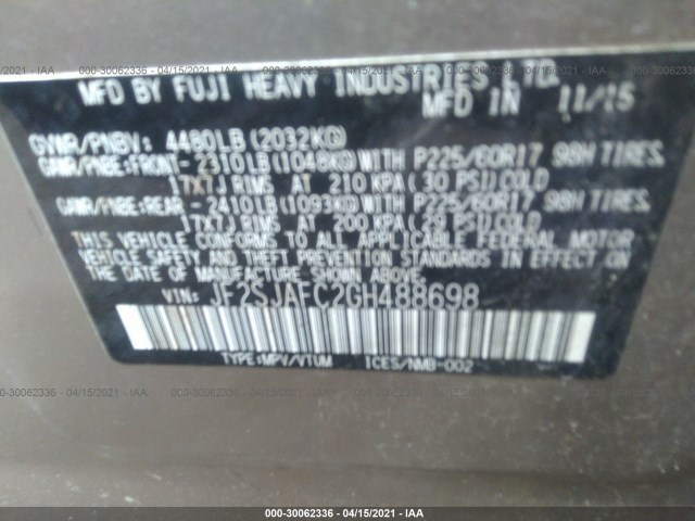 Photo 8 VIN: JF2SJAFC2GH488698 - SUBARU FORESTER 