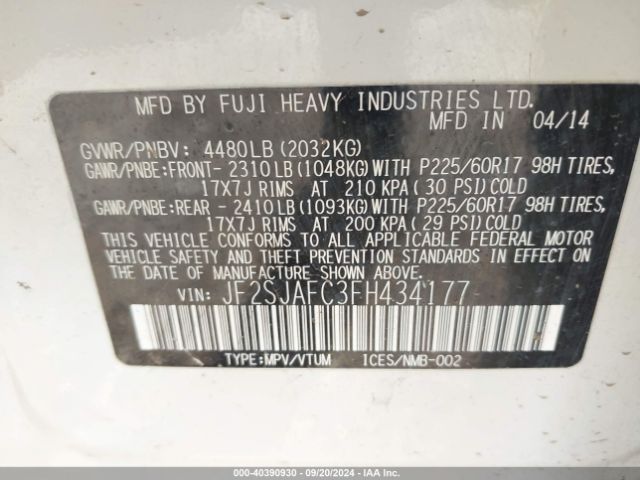 Photo 8 VIN: JF2SJAFC3FH434177 - SUBARU FORESTER 