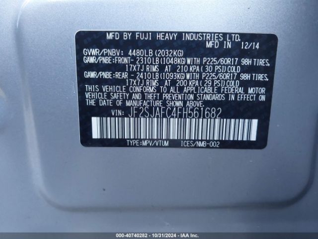 Photo 8 VIN: JF2SJAFC4FH561682 - SUBARU FORESTER 