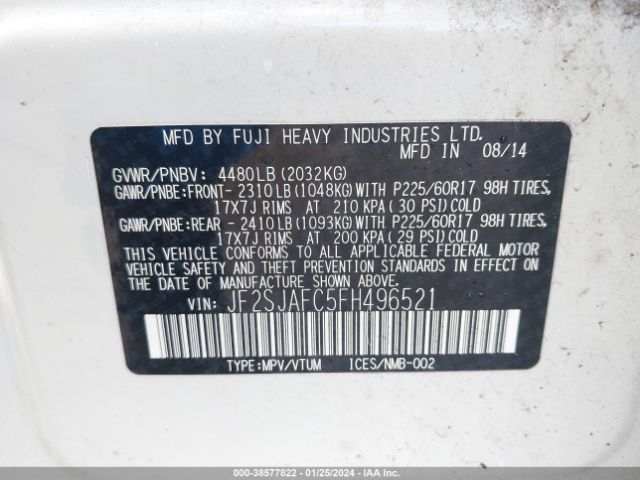 Photo 8 VIN: JF2SJAFC5FH496521 - SUBARU FORESTER 