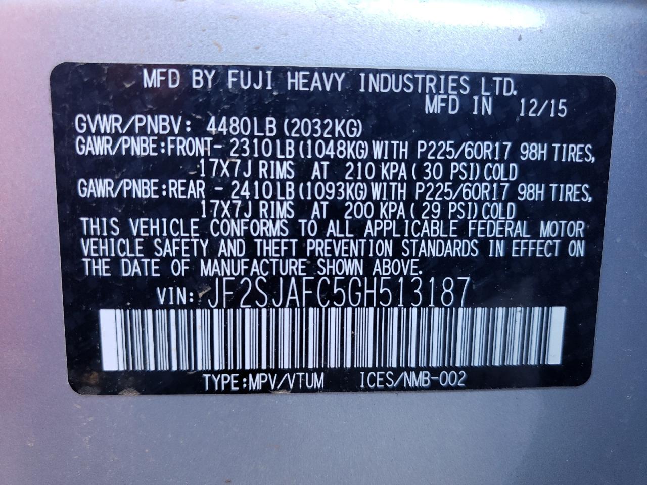 Photo 12 VIN: JF2SJAFC5GH513187 - SUBARU FORESTER 