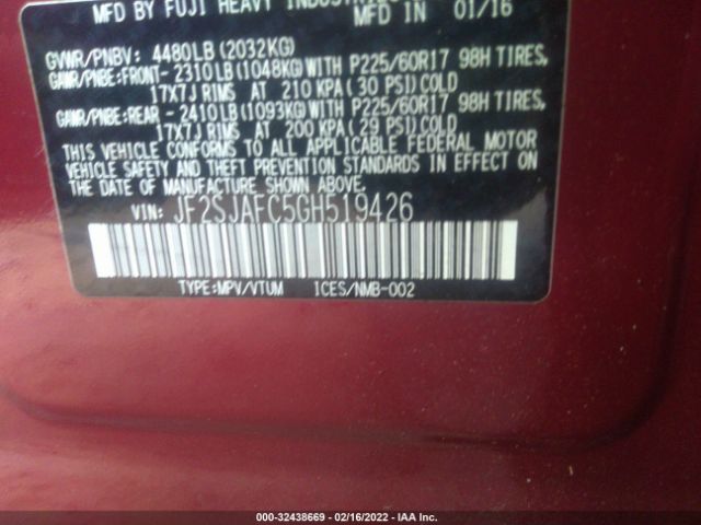 Photo 8 VIN: JF2SJAFC5GH519426 - SUBARU FORESTER 