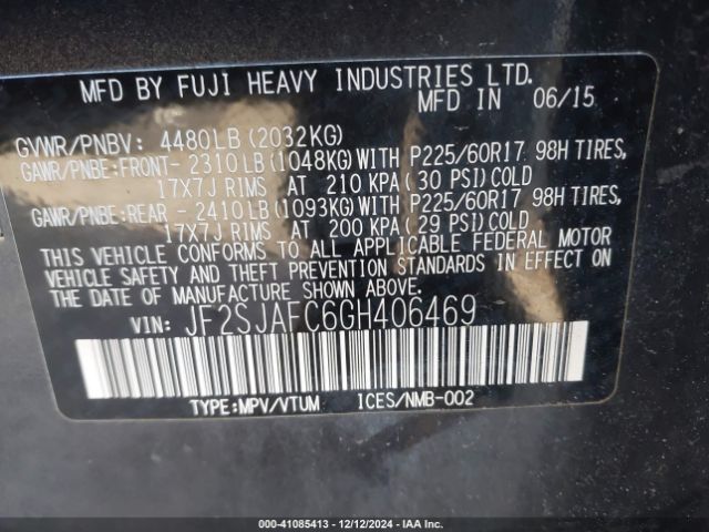 Photo 8 VIN: JF2SJAFC6GH406469 - SUBARU FORESTER 