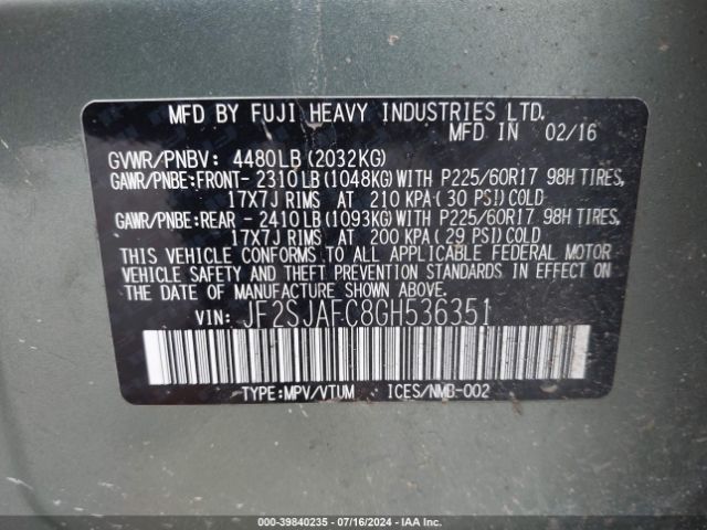 Photo 8 VIN: JF2SJAFC8GH536351 - SUBARU FORESTER 