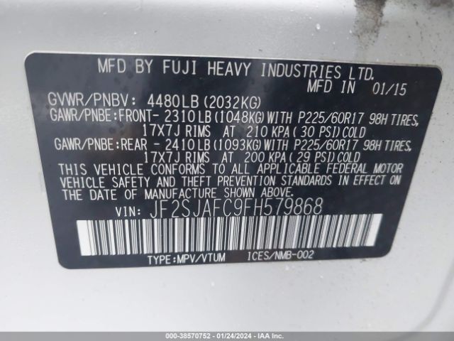 Photo 8 VIN: JF2SJAFC9FH579868 - SUBARU FORESTER 