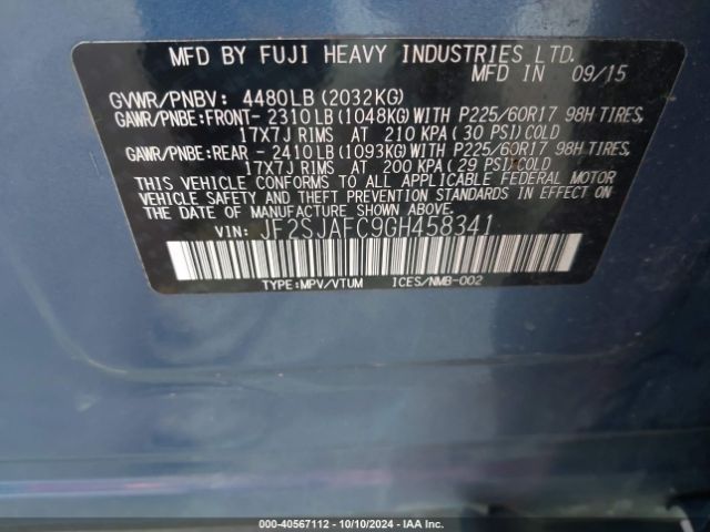 Photo 8 VIN: JF2SJAFC9GH458341 - SUBARU FORESTER 