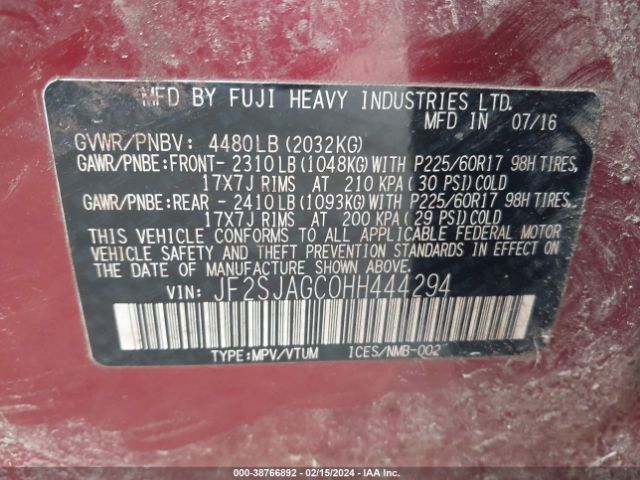 Photo 8 VIN: JF2SJAGC0HH444294 - SUBARU FORESTER 