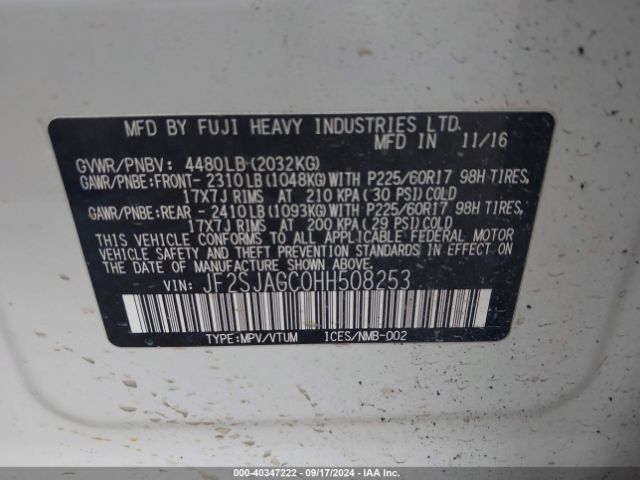 Photo 8 VIN: JF2SJAGC0HH508253 - SUBARU FORESTER 