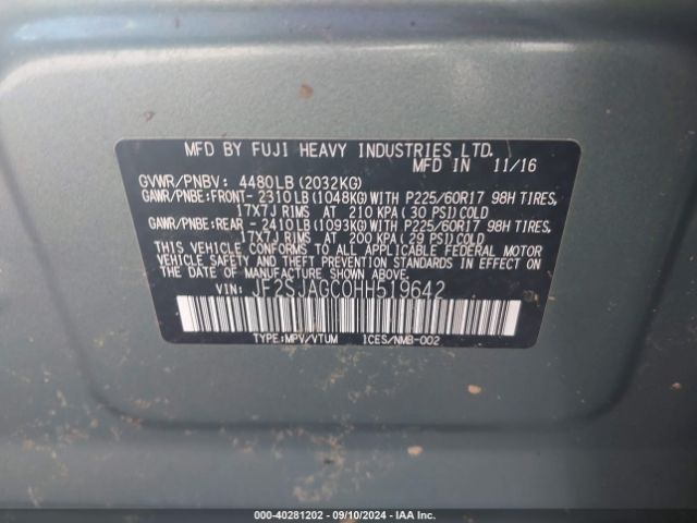 Photo 8 VIN: JF2SJAGC0HH519642 - SUBARU FORESTER 