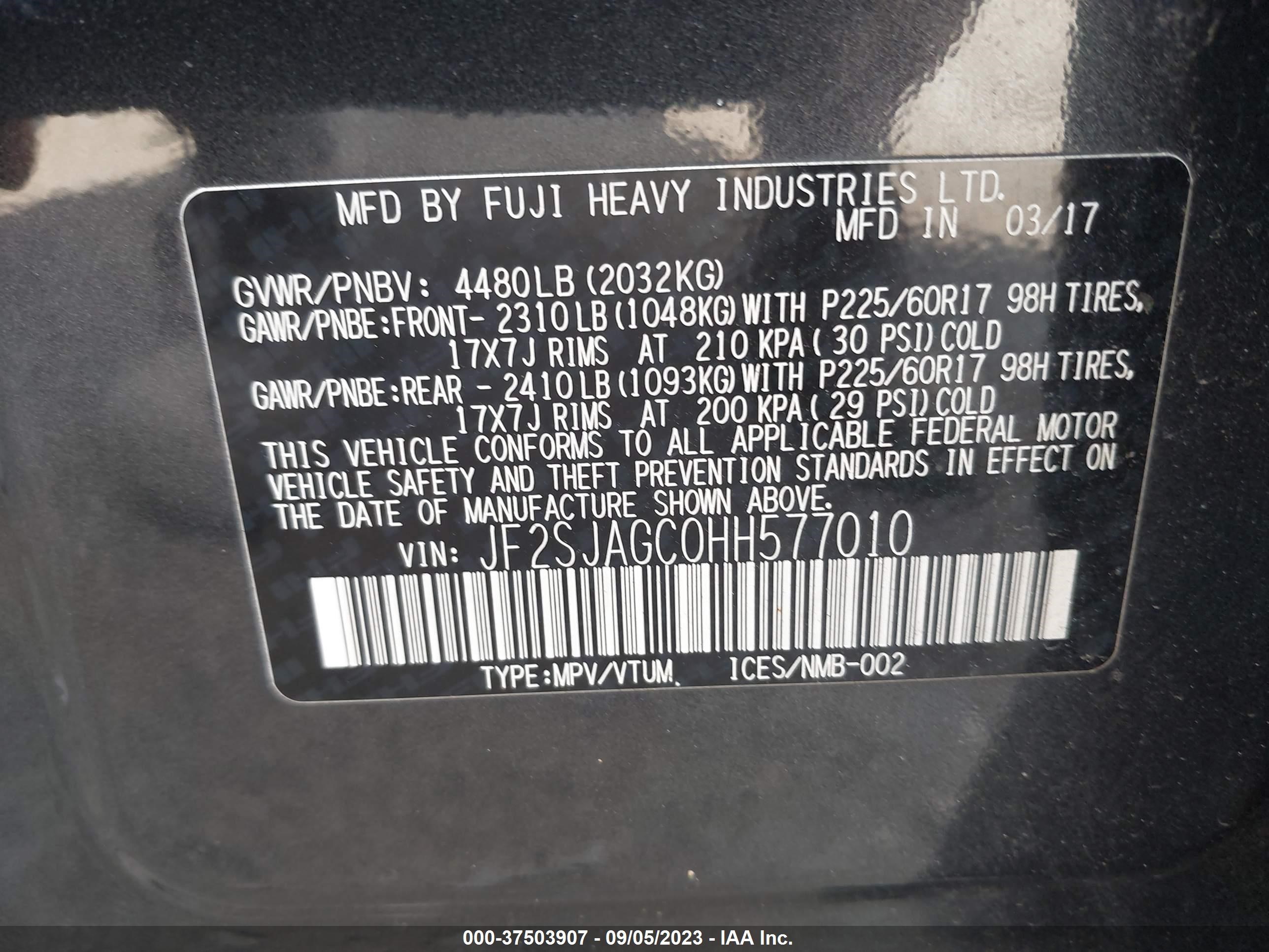 Photo 8 VIN: JF2SJAGC0HH577010 - SUBARU FORESTER 