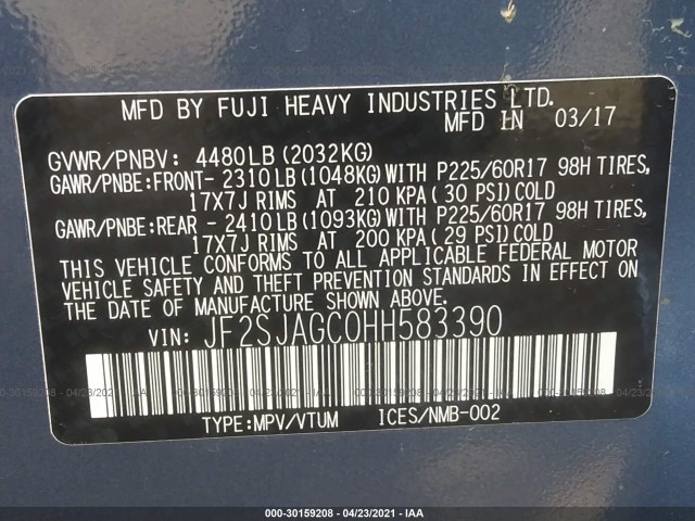 Photo 8 VIN: JF2SJAGC0HH583390 - SUBARU FORESTER 