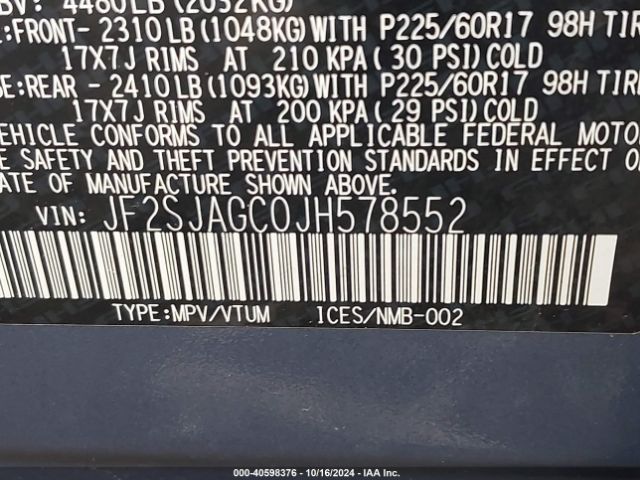 Photo 8 VIN: JF2SJAGC0JH578552 - SUBARU FORESTER 