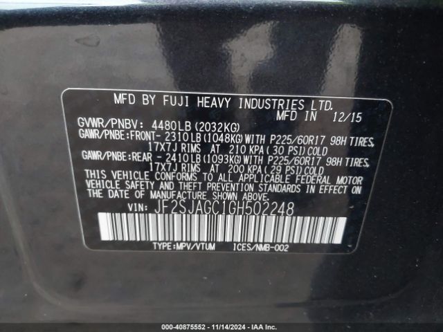 Photo 8 VIN: JF2SJAGC1GH502248 - SUBARU FORESTER 