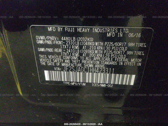 Photo 8 VIN: JF2SJAGC1HH423311 - SUBARU FORESTER 