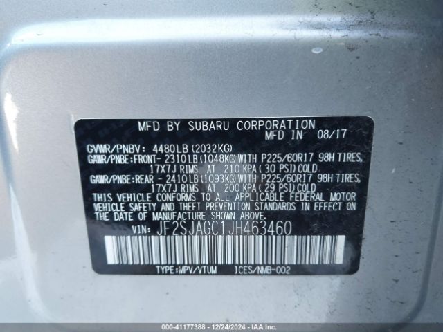 Photo 8 VIN: JF2SJAGC1JH463460 - SUBARU FORESTER 