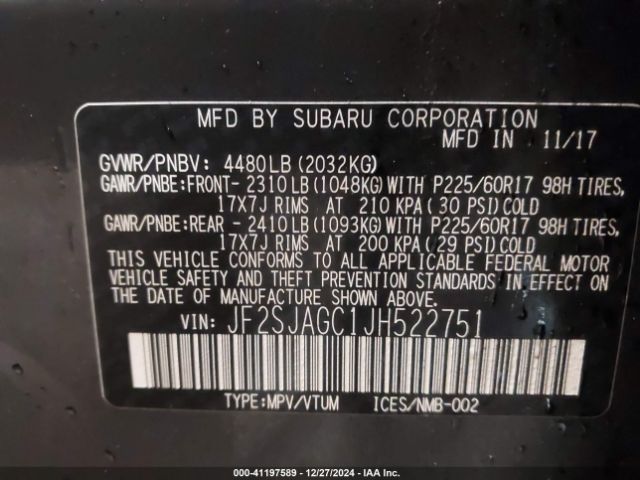 Photo 8 VIN: JF2SJAGC1JH522751 - SUBARU FORESTER 