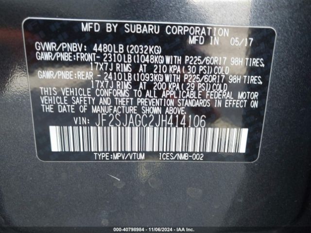 Photo 8 VIN: JF2SJAGC2JH414106 - SUBARU FORESTER 