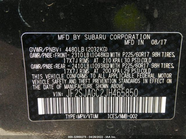 Photo 8 VIN: JF2SJAGC2JH465850 - SUBARU FORESTER 