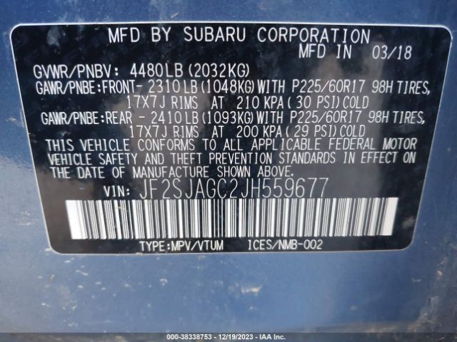 Photo 8 VIN: JF2SJAGC2JH559677 - SUBARU FORESTER 