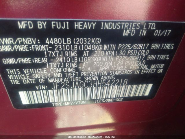 Photo 8 VIN: JF2SJAGC3HH542218 - SUBARU FORESTER 