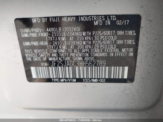 Photo 8 VIN: JF2SJAGC3HH562789 - SUBARU FORESTER 