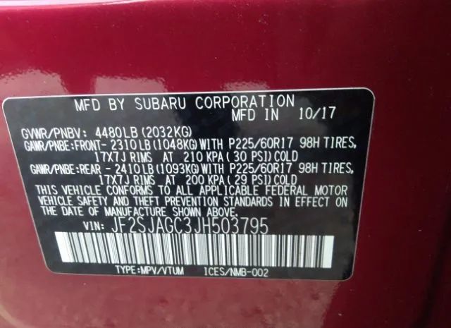 Photo 8 VIN: JF2SJAGC3JH503795 - SUBARU FORESTER 