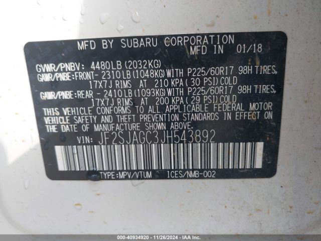 Photo 8 VIN: JF2SJAGC3JH543892 - SUBARU FORESTER 