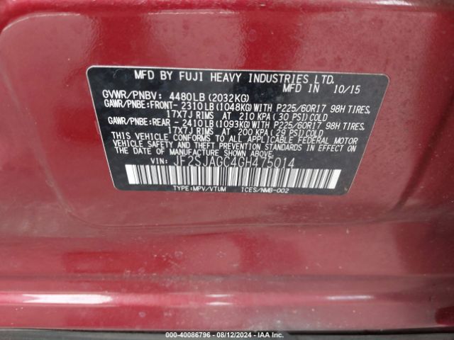 Photo 8 VIN: JF2SJAGC4GH475014 - SUBARU FORESTER 