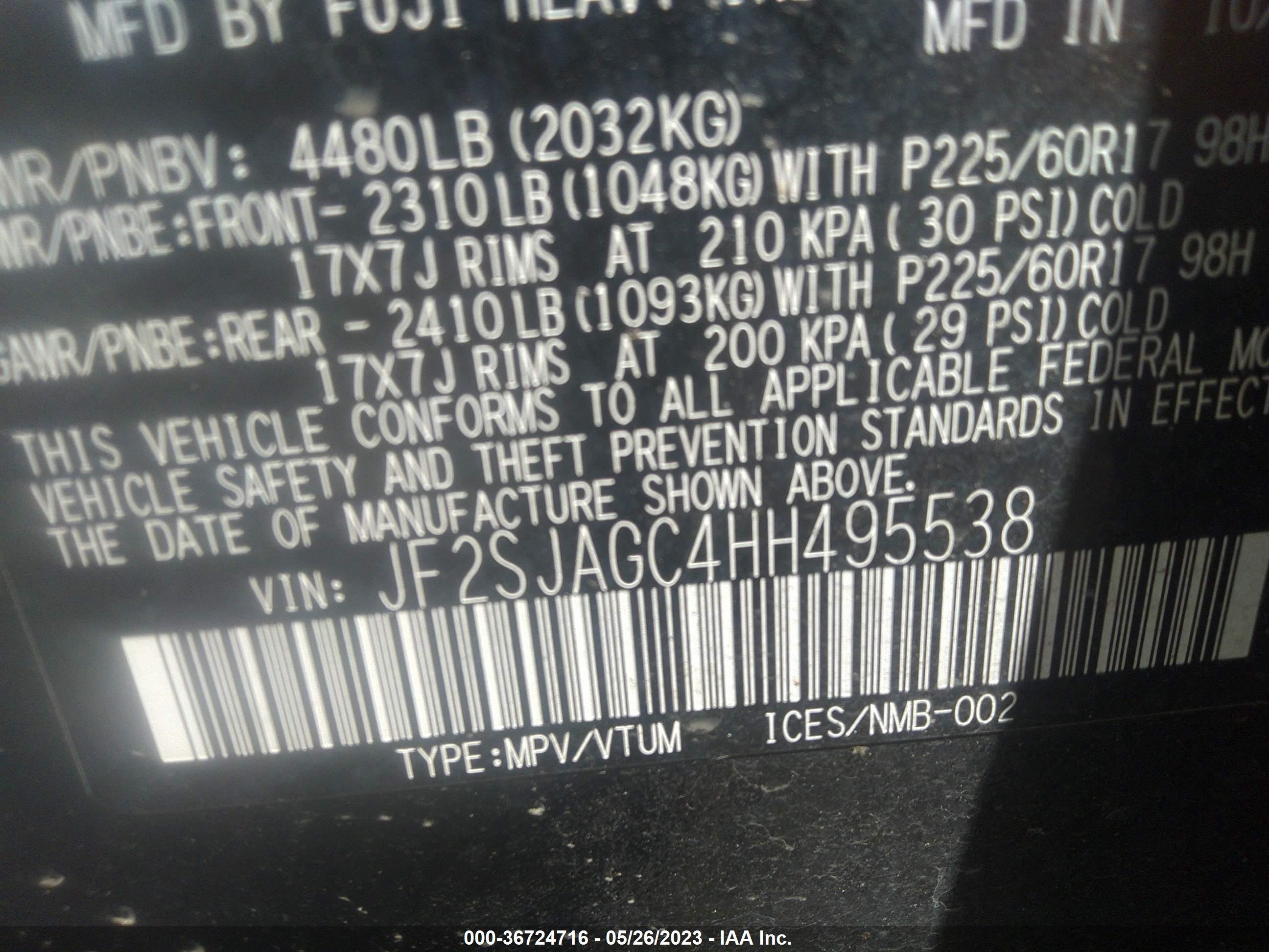 Photo 8 VIN: JF2SJAGC4HH495538 - SUBARU FORESTER 