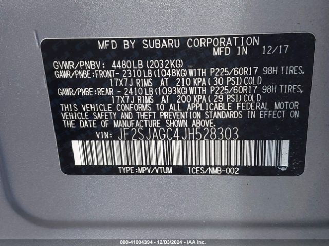 Photo 8 VIN: JF2SJAGC4JH528303 - SUBARU FORESTER 